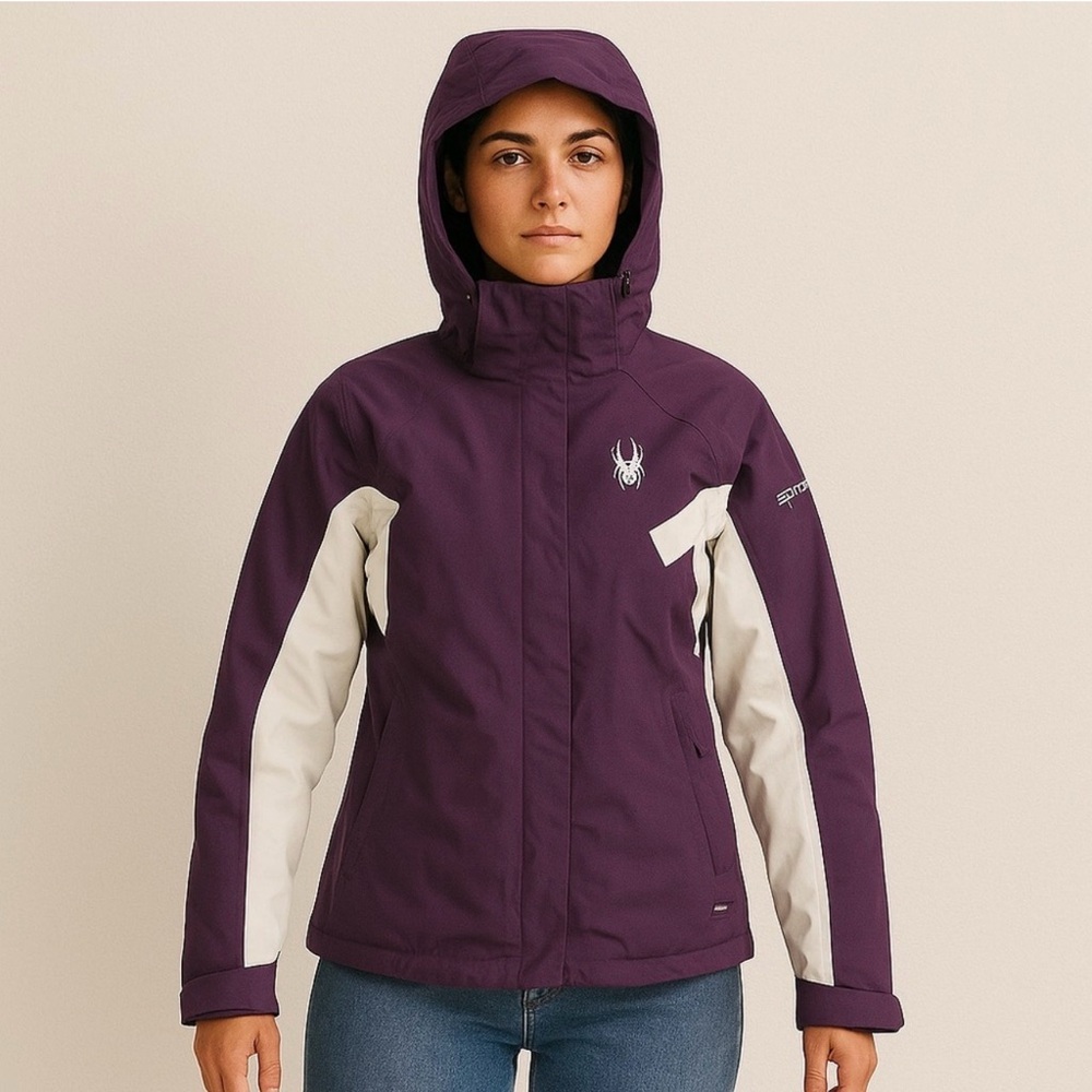 Spyder Women's Ski Jacket in Deep Purple and White Color Block Coat